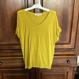 LOFT chartreuse yellow green short sleeved ruffle sweater blouse, small